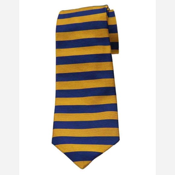 Brooks Brothers Silk Tie Necktie Blue Gold Striped Men's Short - Picture 1 of 1